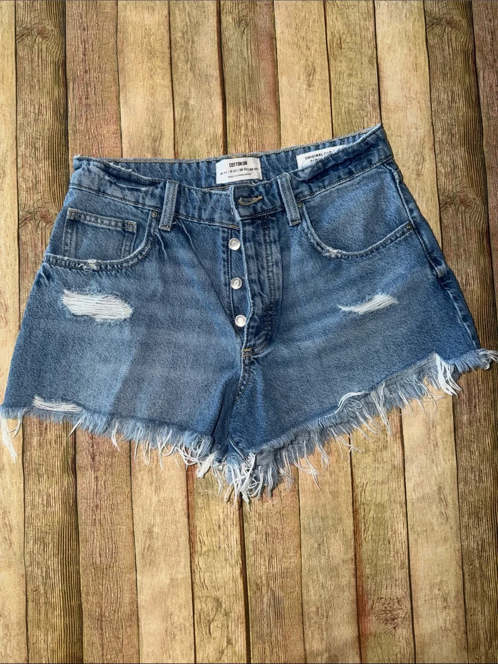 Cotton On Distressed Button-Front Denim Shorts - Blue